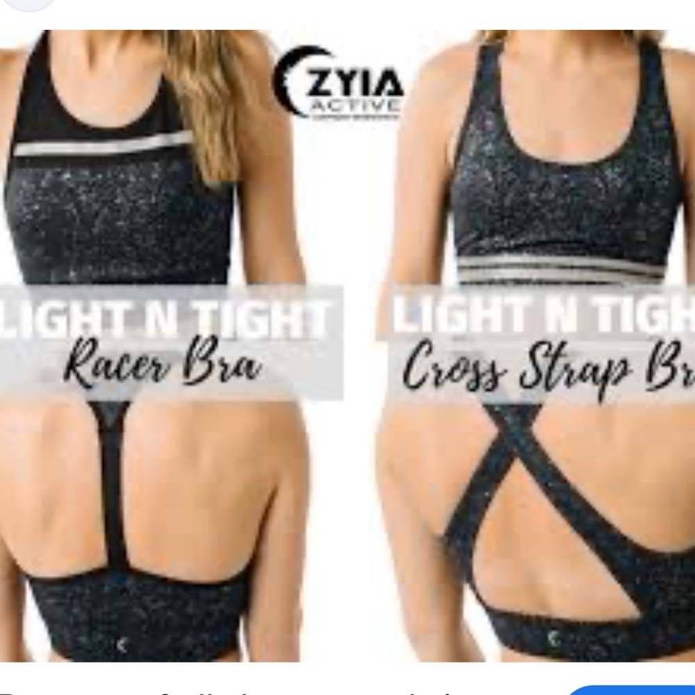ZYIA Black Glitter/Galaxy Sports Bra Size Large w/reflective stripe